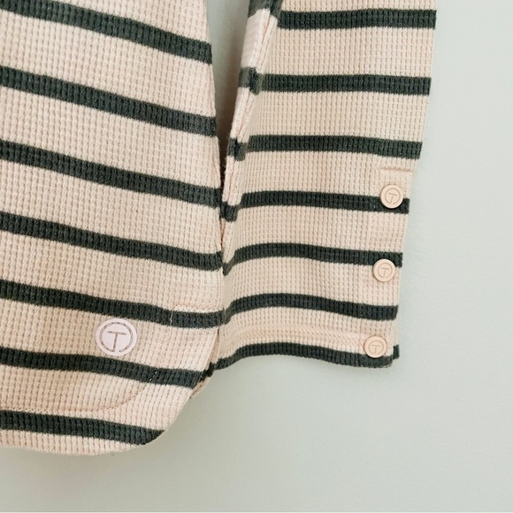 T by Talbots Funnel Neck Striped Top Waffle Blush Pink Olive Green - Picture 2 of 6